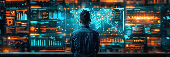 Poster - Info graphic or a concept illustration highlighting the challenges of implementing AI in finance 