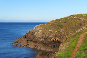 Wall Mural - Granite cross on the cliffs of Saint-Gildas-de-Rhuys city in the Rhuys peninsula