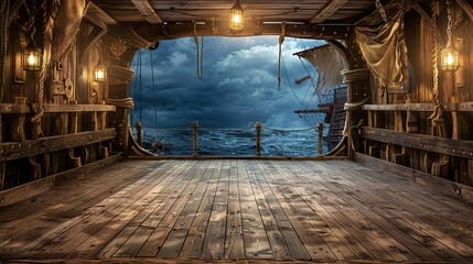 Poster - empty pirate ship deck background for theater stage scene