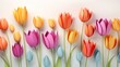 A Row of Paper Crafted Tulips in a Gradient of Vibrant Colors