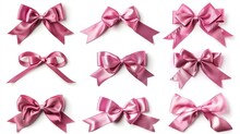Assorted Pink Satin Ribbon Bows Collection Isolated On White Decorative Elements Photograph
