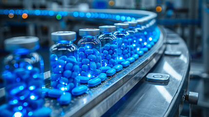 Blue antibiotic pill in laboratory