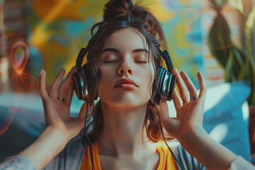 Wall Mural - Listening to Mental Health in Peaceful Sleep Stages: Enhancing Wellness Through Sleep Meditation, Recovery, and Positive Sleep Routines.