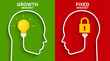 © S and V Design - Mindset concept with head silhouette. Heads of two persons one with growth mindset vs fixed mindset. Vector illustration design for template design, business, infographic, web, brochure and banner.