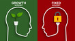 © S and V Design - Mindset concept with head silhouette. Heads of two persons one with growth mindset vs fixed mindset. Vector illustration design for template design, business, infographic, web, brochure and banner.