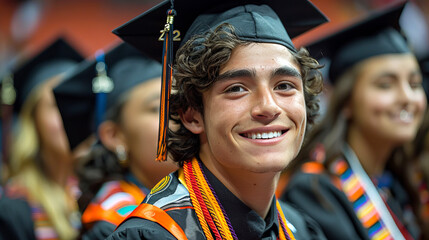 Wall Mural - Portrait of graduate's faces beaming with joy and pride. Education and graduation theme.