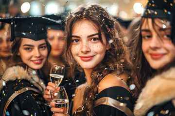 Wall Mural - Group of graduates celebrate with champagne.