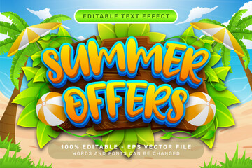 Wall Mural - summer offers 3d text effect and editable text effect with a beach background