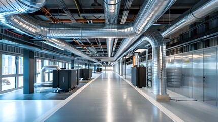 Aufkleber - Modern Data Center Hallway with Rows of Servers and Neatly Arranged Cabling. High-Tech Facility Design. Industrial IT Infrastructure. AI