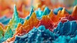 3D render of a colorful landscape with blue, orange and yellow spikes