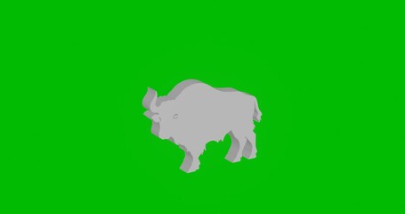 Poster - Animation of rotation of a white buffalo symbol with shadow. Simple and complex rotation. Seamless looped 4k animation on green chroma key background