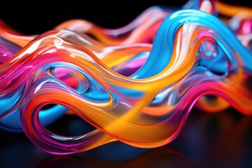 Wall Mural - A vibrant multicolored wave of light contrasts against a deep black background, creating a striking visual effect