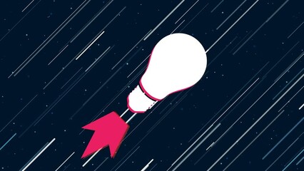 Poster - Lamp symbol flies through the universe on a jet propulsion. The symbol in the center is shaking due to high speed. Seamless looped 4k animation on dark blue background with stars