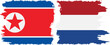 Netherlands and North Korea grunge flags connection vector