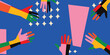 Colorful human hands vector illustration. Charity and help, volunteerism, social care and community support concepts.