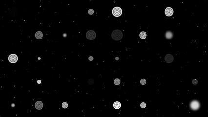 Poster - Template animation of evenly spaced checker game symbols of different sizes and opacity. Animation of transparency and size. Seamless looped 4k animation on black background with stars