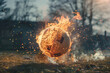a flying soccer ball on fire