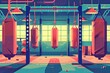 Colorful Gym with Punching Bags