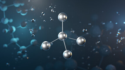 Poster - carbon tetrachloride molecular structure, 3d model molecule, tetrachloromethane, structural chemical formula view from a microscope