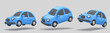 Jumping blue cars isolated on gray background. Clipping path included