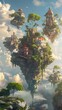 Floating Fantasy Islands with Surreal Architecture in Whimsical Landscape