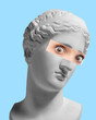 © master1305 - Female antique statue bust with female shocked eyes photo element on light blue background. Modern design. Contemporary colorful art collage. Concept of creative vision, emotions.