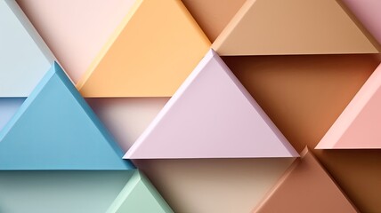 Wall Mural - featuring triangle-shaped multicolor sticky notepads arranged on a stage, set against a backdrop of simple elegance.