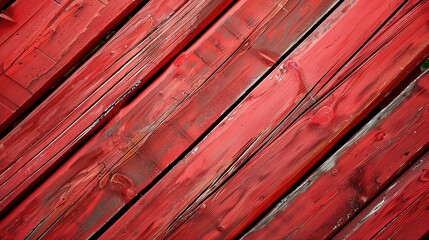 Poster - Beautiful wooden boards in red color. Textured background made from red boards. The wooden planks are painted red and arranged diagonally