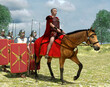 Julius Caesar on horseback leading his soldiers