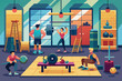 © Shoraoddi_Hossain - People exercising at a modern fitness gym with equipment, flat vector illustration
