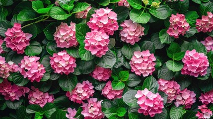 Canvas Print - A backdrop of vibrant hues sets the stage for a display of delicate pink hydrangea