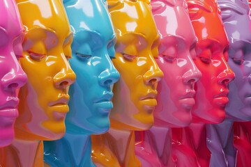 Wall Mural - diverse colorful abstract human face shapes 3d render illustration