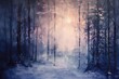 enchanting winter wonderland forest with snow fog and moonlight dark abstract landscape painting