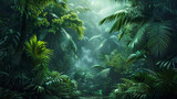 Fototapeta Las - panoramic view of the tropical jungle, tropical forest scenery, tropical green landscape