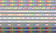 Set of seamless bright colorful realistic ribbons with rainbow and text - Pride Month, Pride Day. Collection of endless barricade tapes, stripes for LGBTQ+ community isolated on transparent background