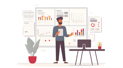 Poster - Marketing expert pointing at a chart on desktop