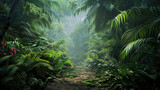 Fototapeta  - panoramic view of the tropical jungle, tropical forest scenery, tropical green landscape