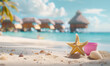star fish on the beach. beautiful white sand beach and turquoise water. Resort background. Holiday summer beach wallpaper.
