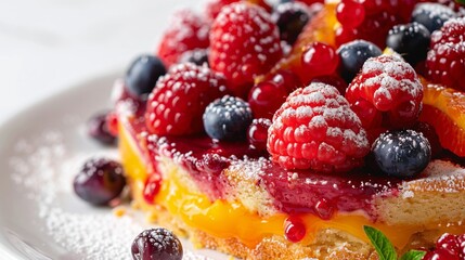 Wall Mural - Delicious food photography of orange and berry cake