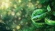greeting Happy New year card with green snake and Christmas tree