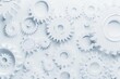 interlocking white gears on minimal background modern industry and process concept top view