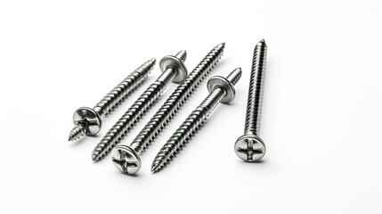 stainless steel screws solitary against a white background