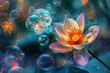 Bursting bubbles of color creating an ethereal aura around a single, resplendent flower.