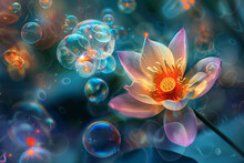 Bursting Bubbles Of Color Creating An Ethereal Aura Around A Single, Resplendent Flower.