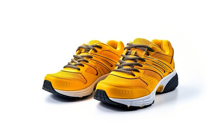 Poster - athletic shoes isolated on a white background with mustard accents