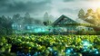 Futuristic Greenhouse with Digital Interface in Lush Setting