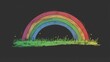 a simple vector rainbow with grass at the bottom, clip art style, simple line drawing, no shading details, solid black background, clipart