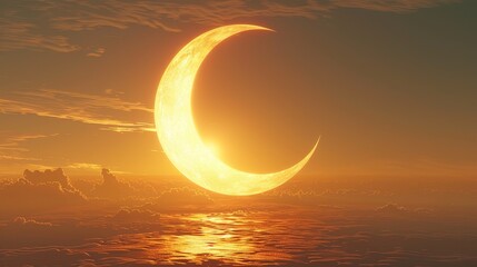 Wall Mural - eclipse: a 3d illustration of a solar eclipse, where the sun is partially covered by the moon
