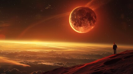 Wall Mural - eclipse: a 3d illustration of a total lunar eclipse, with the earth completely blocking the sun's li