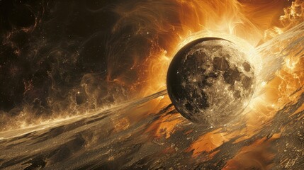 Wall Mural - eclipse: a 3d illustration of a total solar eclipse, with the moon completely blocking the sun